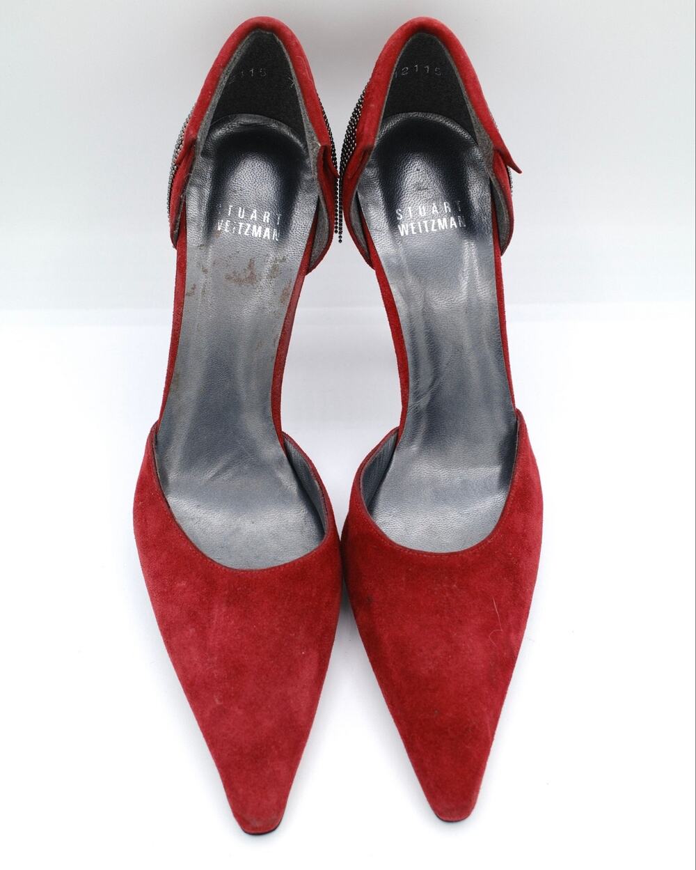 Stuart Weitzman Rust Red Suede Pump Heels with Chain Fringe 7